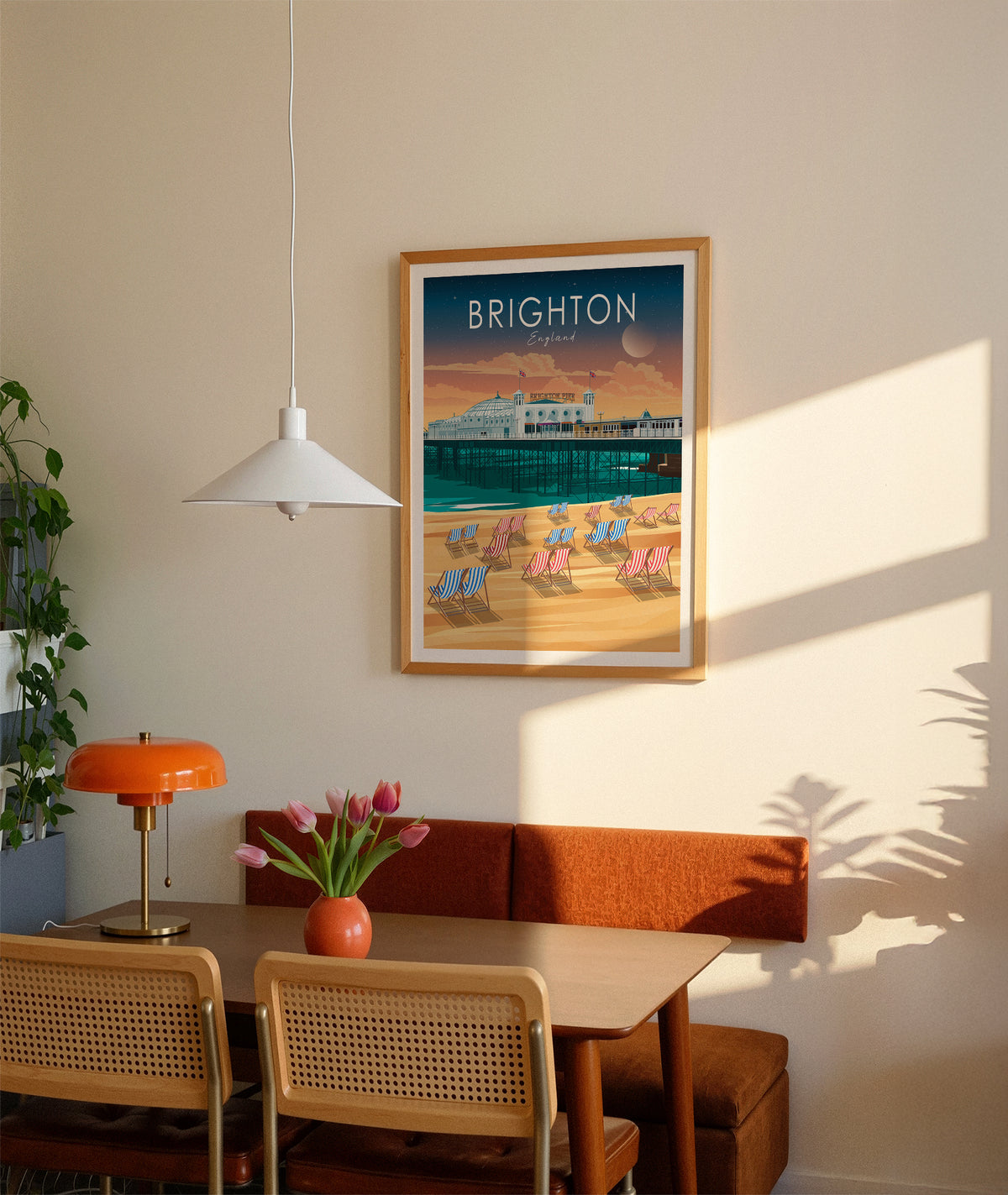 Brighton travel poster in a sunlit dining room