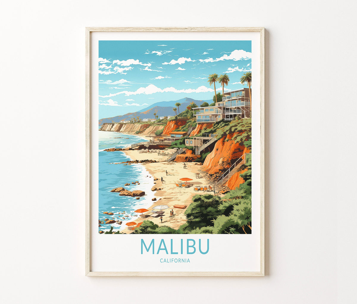 Malibu Travel Poster – California Wall Art Print