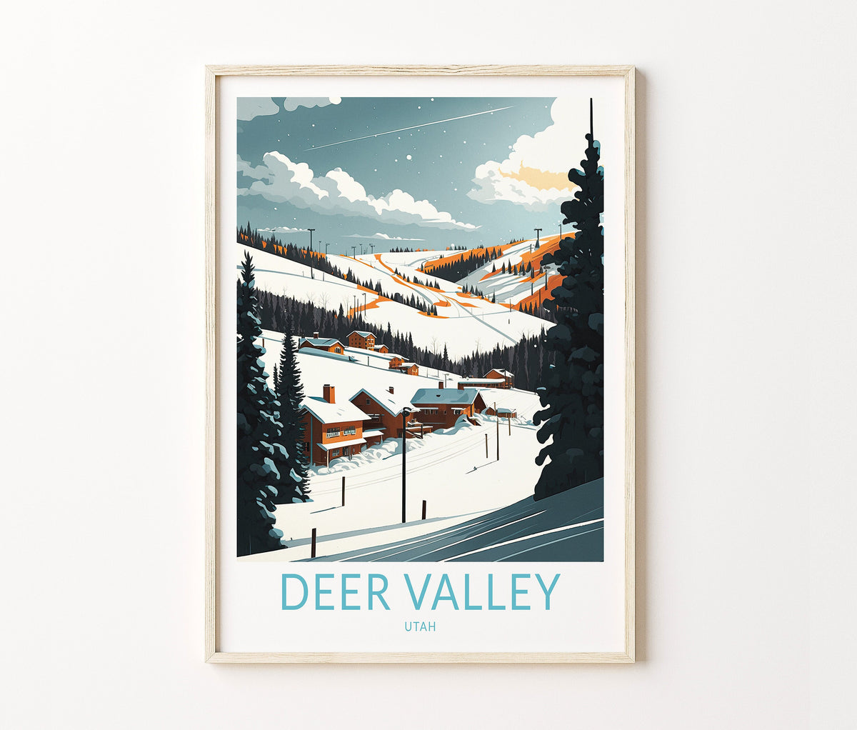 Deer Valley Travel Poster – Winter Ski Wall Art Print
