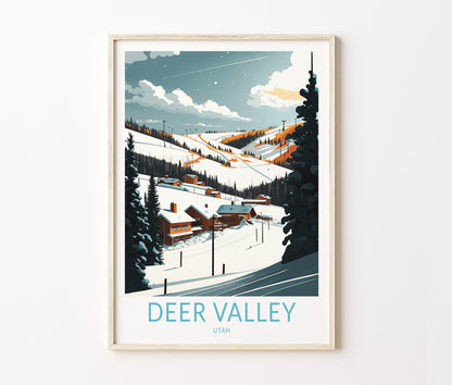 Deer Valley Travel Poster – Winter Ski Wall Art Print