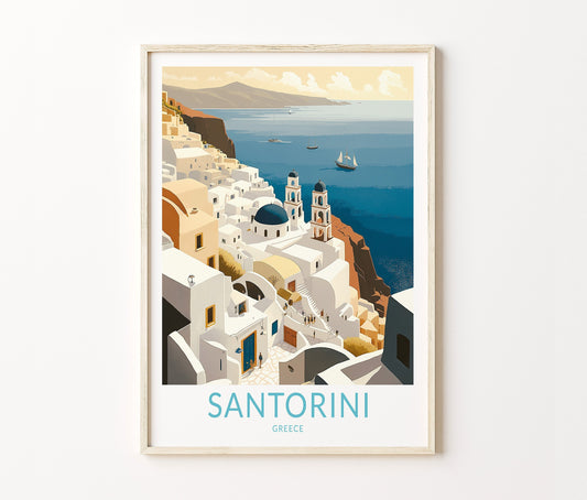 Santorini Travel Poster – Greece Wall Art Print