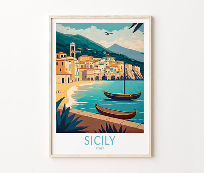 Sicily Travel Poster – Island Coast Wall Art Print