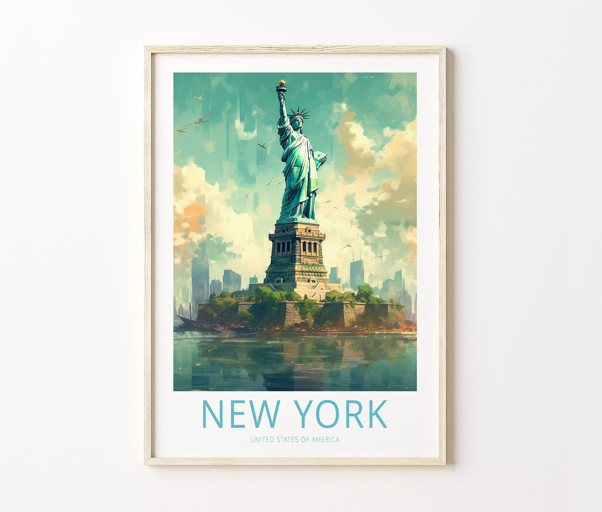 New York Travel Poster – Statue Liberty Artwork Wall Art Print