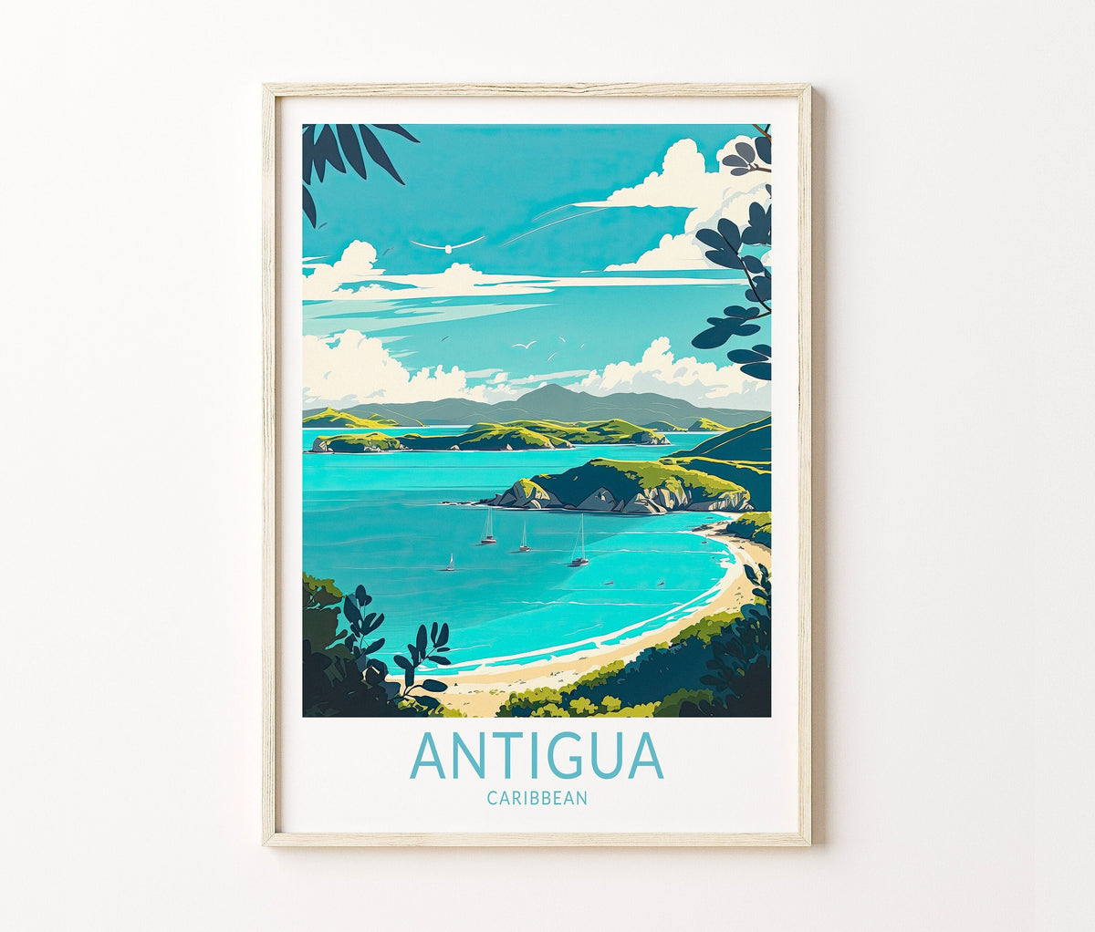 Antigua Caribbean Travel Poster – Barbuda Wall Art Print