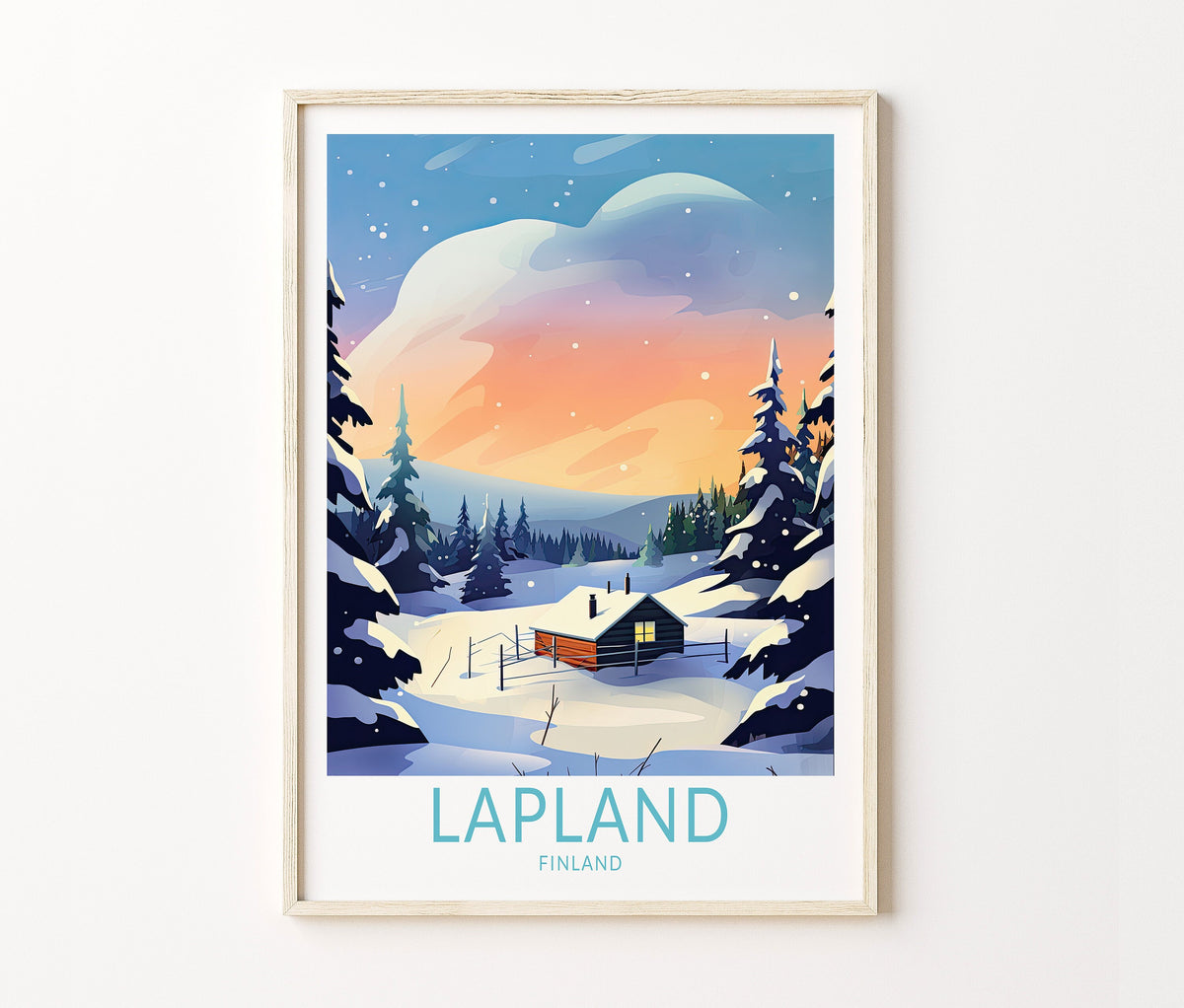 Lapland Travel Poster – Northern Lights Wall Art Print