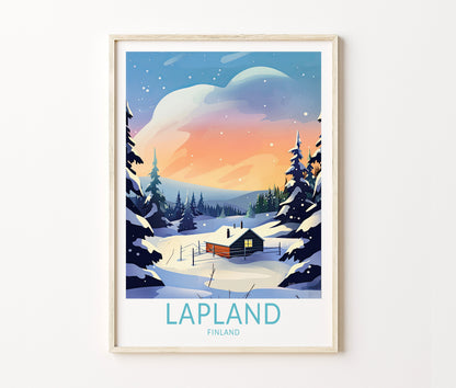 Lapland Travel Poster – Northern Lights Wall Art Print