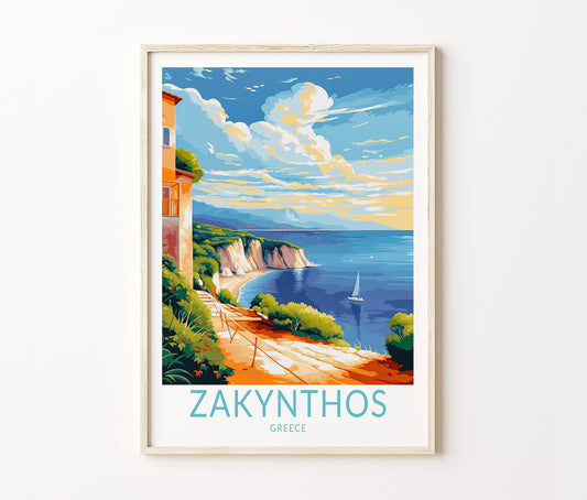 Zakynthos Travel Poster – Greek Island City Wall Art Print
