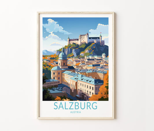 Salzburg Travel Poster – Austrian City Wall Art Print