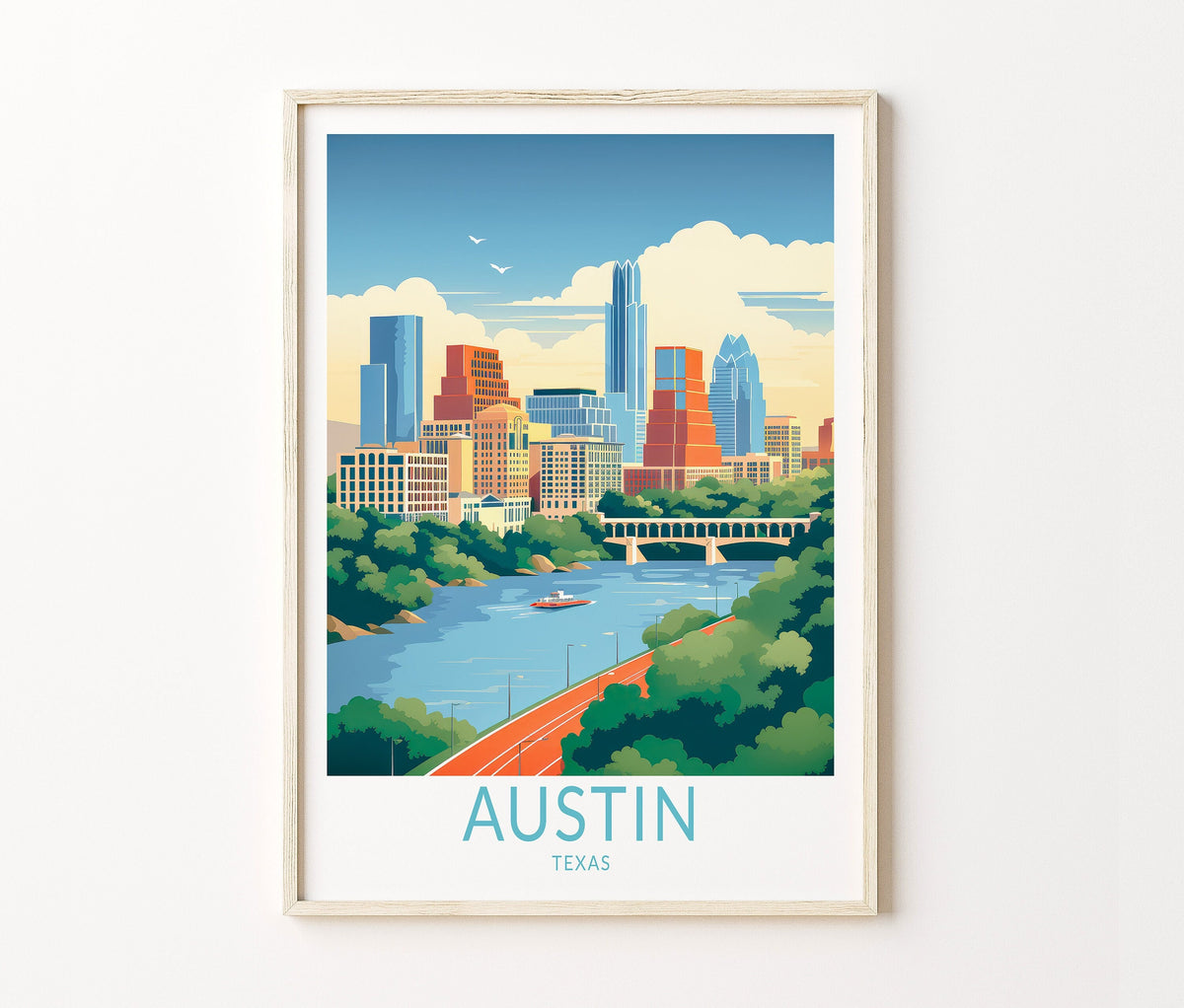 Austin Travel Poster – City Skyline Artwork Wall Art Print