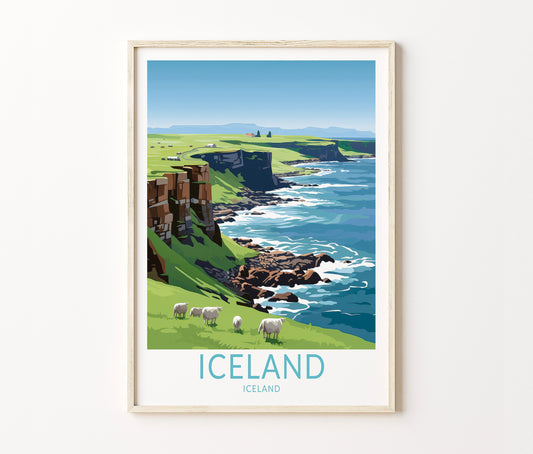 Iceland Travel Poster – Kirkjufell Reykjavík Wall Art Print