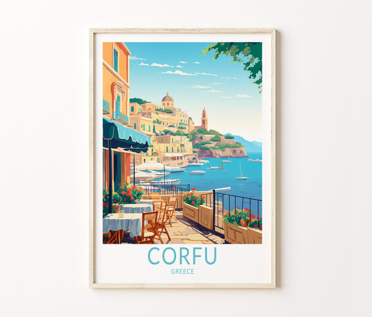 Corfu Travel Poster – Coastal City Wall Art Print