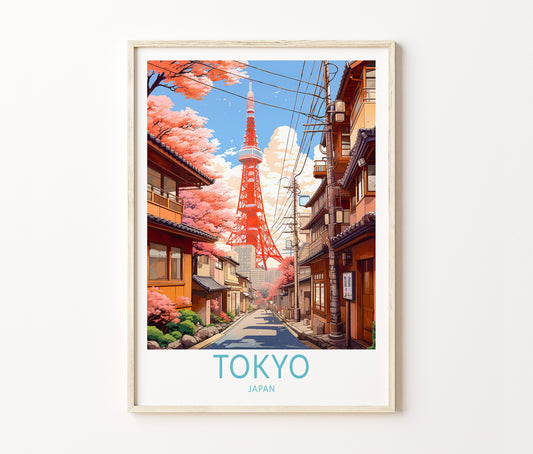 Tokyo Tower City Japan Asia Travel Poster – Fuji Mountain Wall Art Print