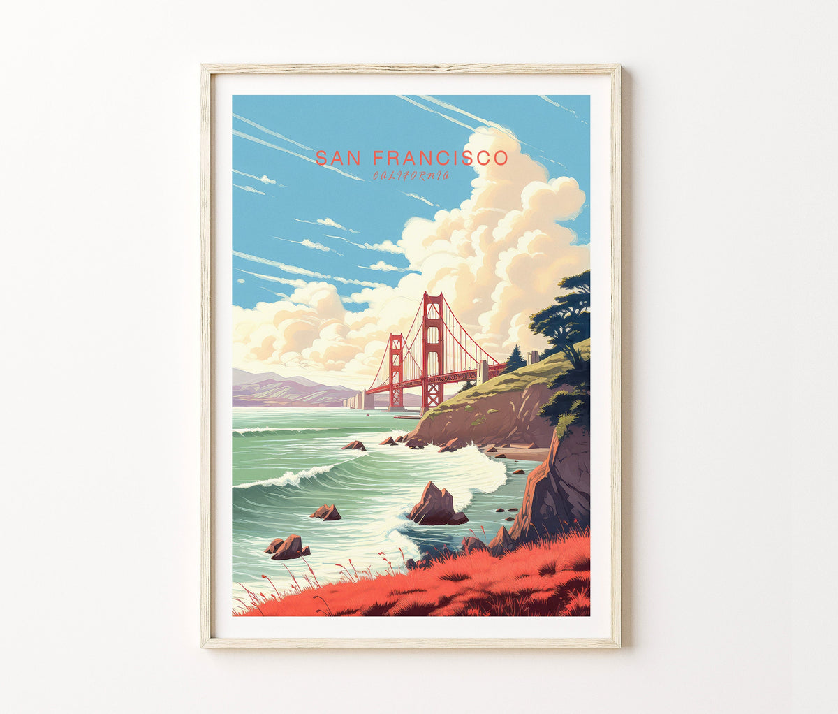 San Francisco Travel Poster – Golden Gate Bridge Wall Art Print