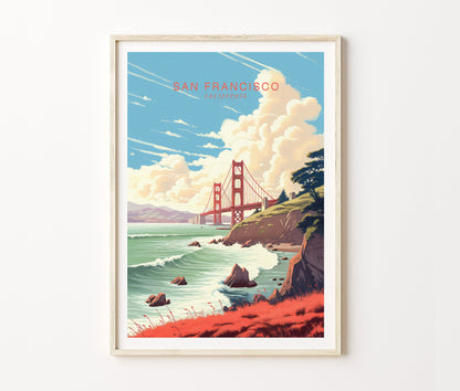San Francisco Travel Poster – Golden Gate Bridge Wall Art Print