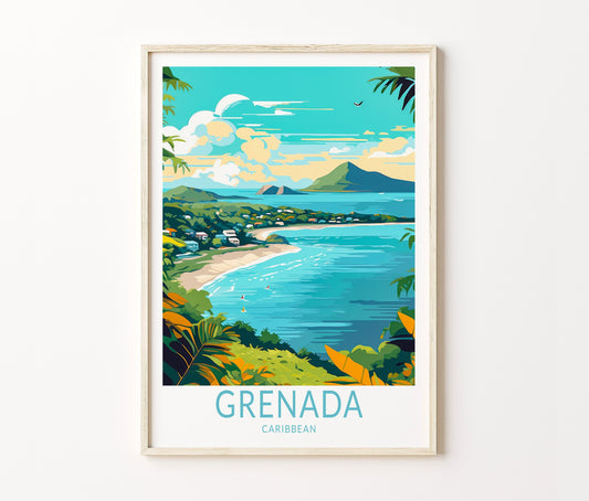 Grenada Travel Poster – Coast Tropical Landscape Wall Art Print