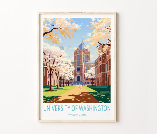 University of Washignton Campus Seattle Travel Poster – Washington Wall Art Print