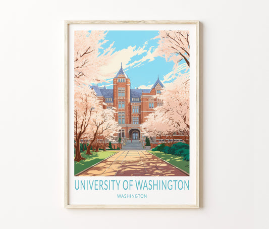 University of Washington Campus Seattle Travel Poster – Washington Wall Art Print