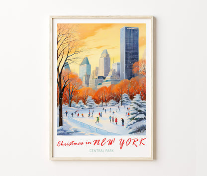 New York Travel Poster – Central Park Ice Skating Wall Art Print