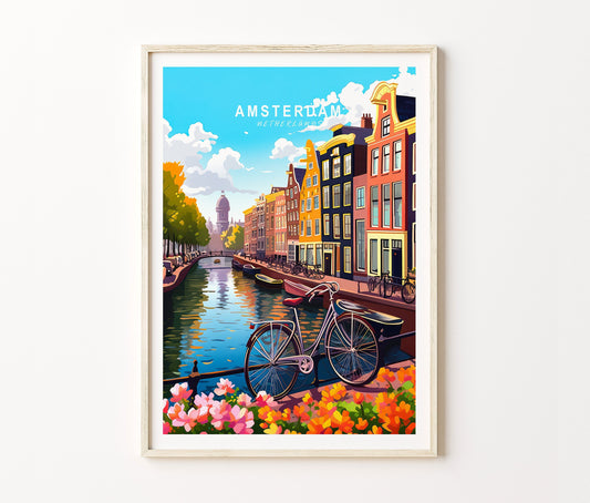 Amsterdam Travel Poster – Netherlands Wall Art Print