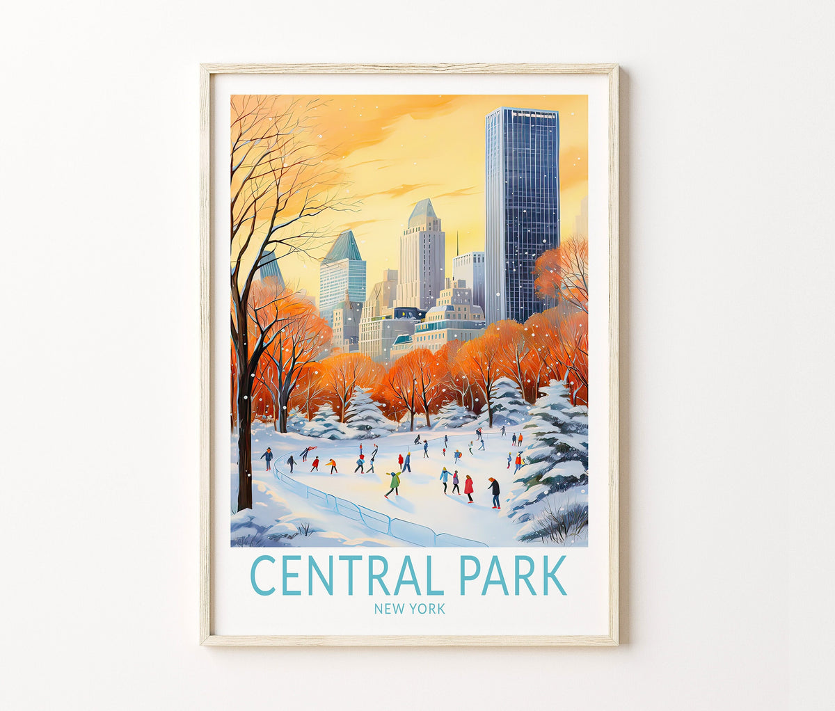 New York Central Park Ice Skating Travel Poster – Yorker Wall Art Print
