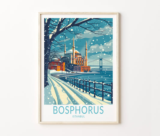 Bosphorus Istanbul Travel Poster – Turkey Wall Art Print