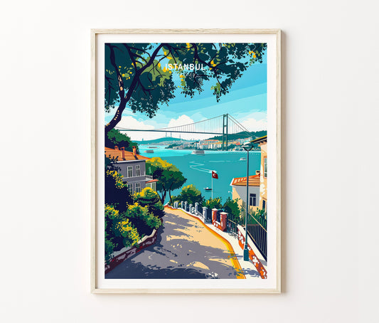 Istanbul Travel Poster – Bosphorus Bridge Wall Art Print