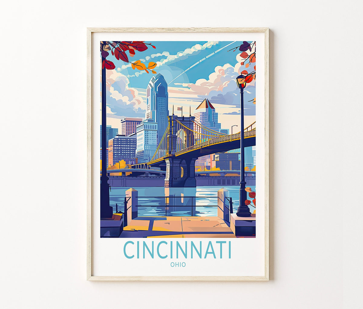 Cincinnati Travel Poster – John Roebling Bridge Wall Art Print