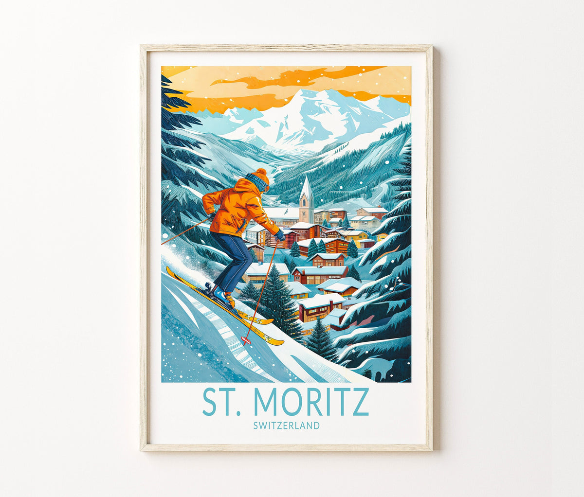 St. Moritz Travel Poster – Ski Resort Wall Art Print