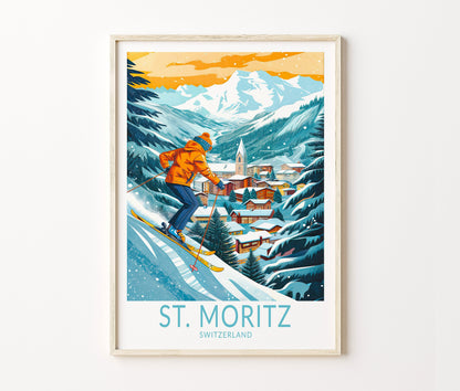 St. Moritz Travel Poster – Ski Resort Wall Art Print