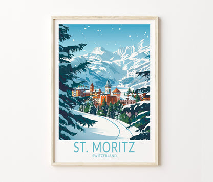 St. Moritz Travel Poster – Ski Resort Wall Art Print