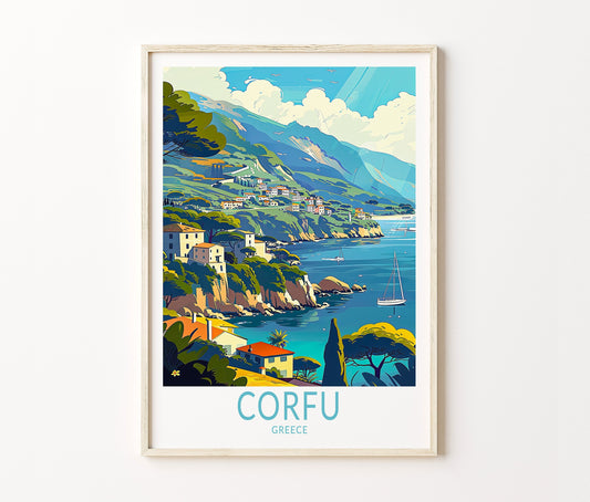 Corfu Travel Poster – Coastal City Wall Art Print