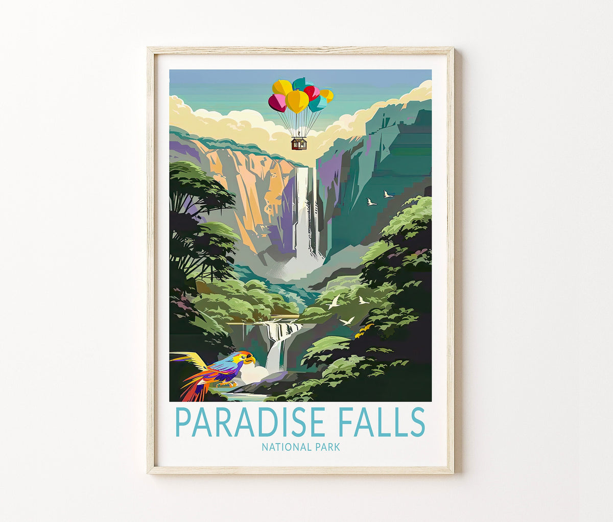 Paradise Falls Travel Poster – National Park Wall Art Print