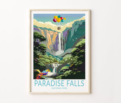 Paradise Falls Travel Poster – National Park Wall Art Print