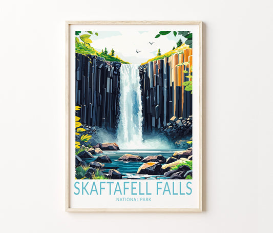 Skaftafell Falls National Park Travel Poster – Iceland Wall Art Print