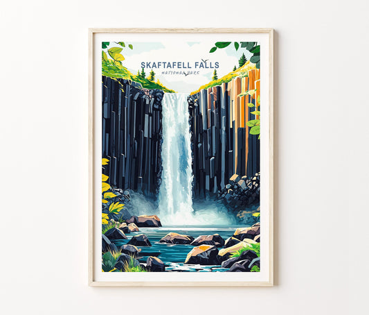 Skaftafell Falls Travel Poster – National Park Wall Art Print