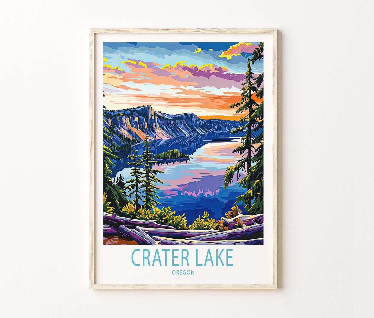 Crater Lake Travel Poster – National Park Wall Art Print
