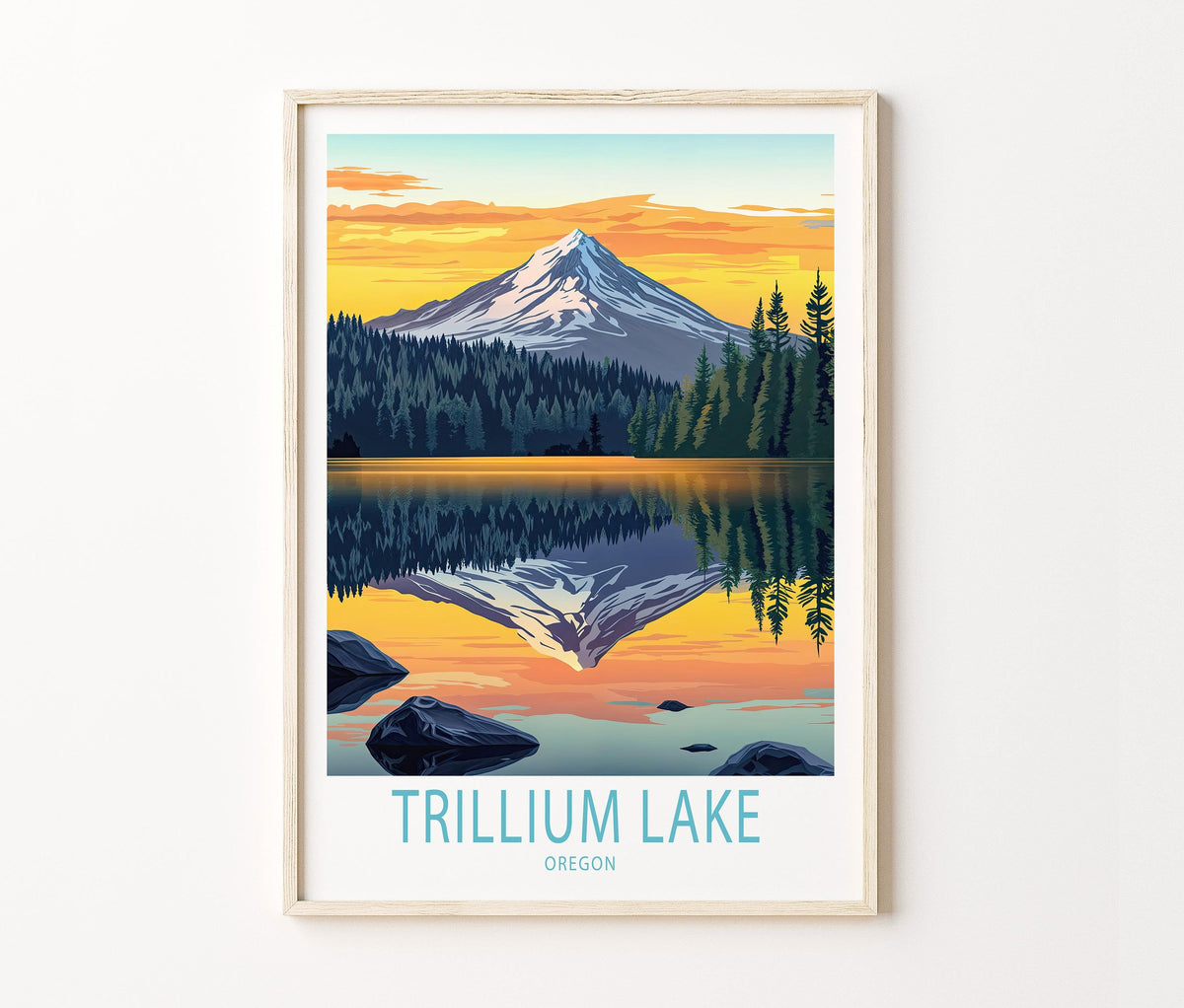 Trillium Lake Travel Poster – Portland Wall Art Print