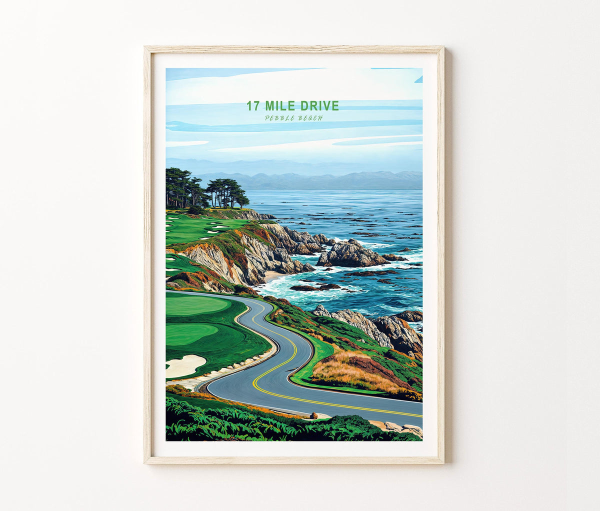 17 Mile Drive Travel Poster – Mille Pebble Beach Wall Art Print
