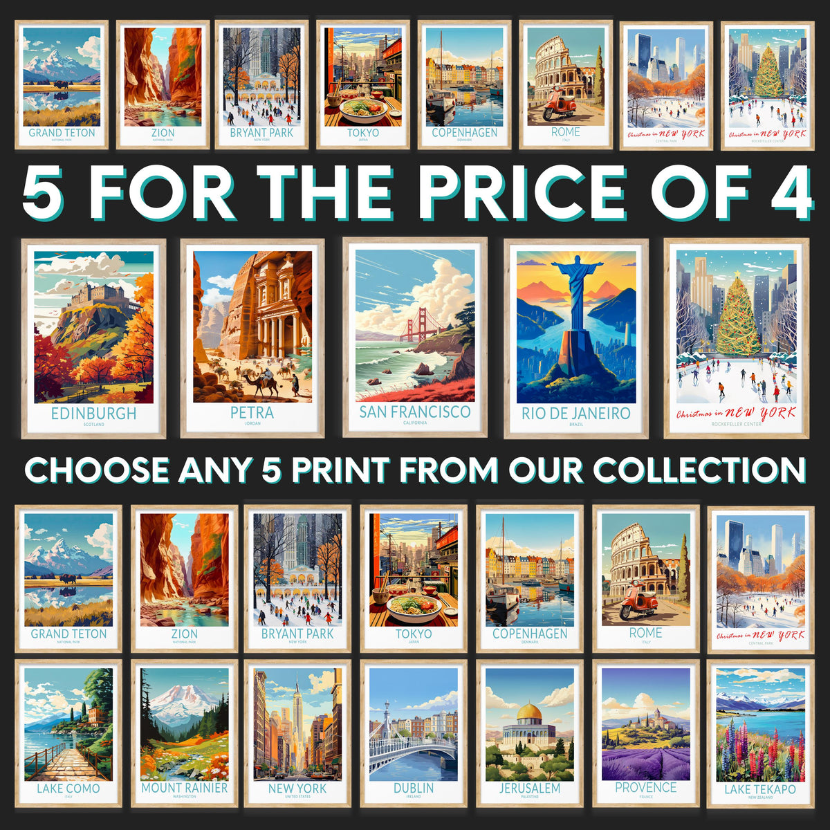 SET of 5 BUNDLE travel poster – view 3