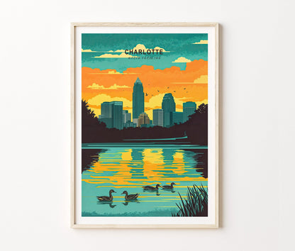 Charlotte Travel Poster – North Carolina Wall Art Print
