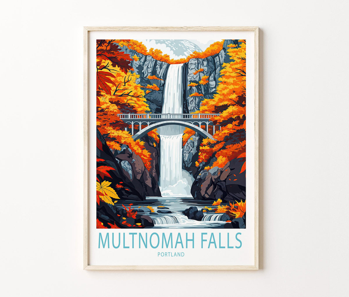 Multnomah Falls Travel Poster – Portland Wall Art Print