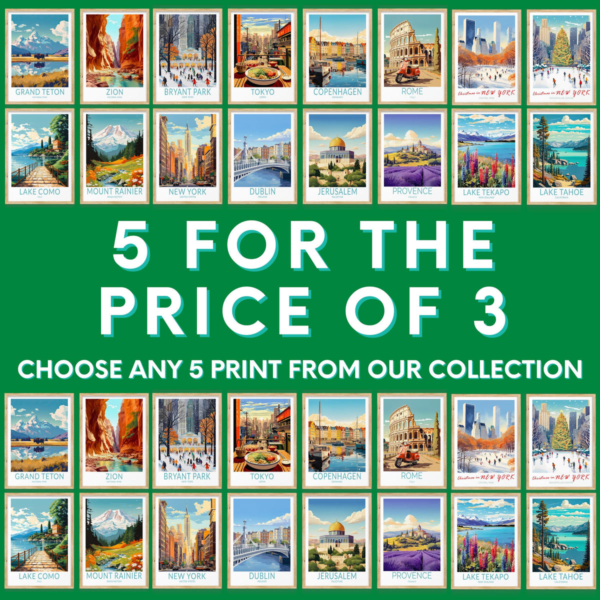 SET of 5 BUNDLE travel poster – view 2
