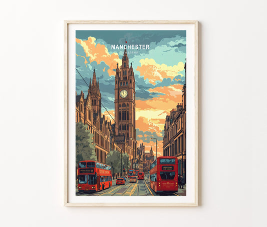 Manchester Travel Poster – United Kingdom Wall Art Print