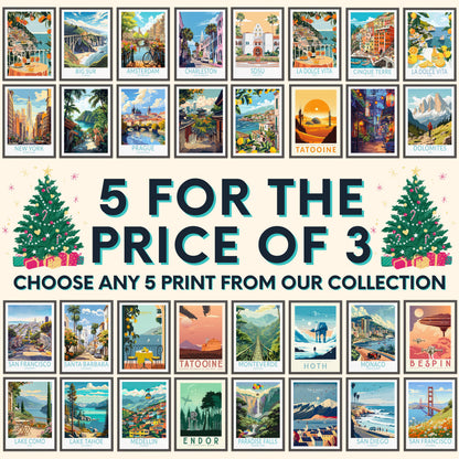 SET of 5 BUNDLE Travel Poster Wall Art Print