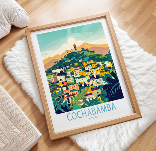 Cochabamba Travel Poster – Cristo de la Concordia Wall Art Print