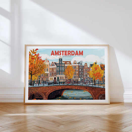 Amsterdam Travel Poster – Netherlands Wall Art Print