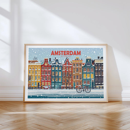Amsterdam Travel Poster – Winter Wall Art Print