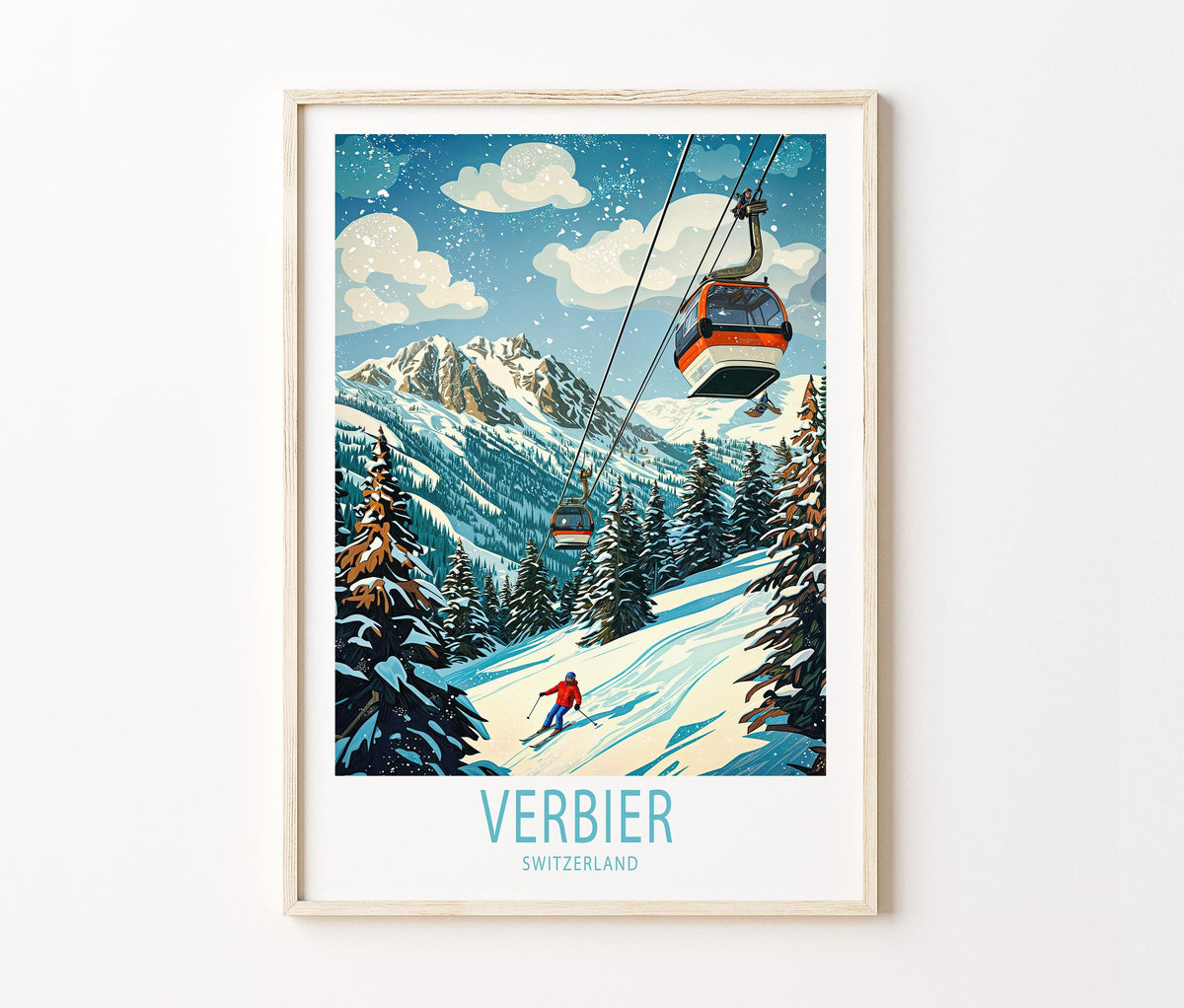 Verbier Travel Poster – Ski Area Wall Art Print