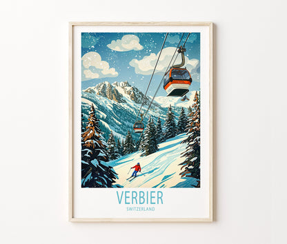 Verbier Travel Poster – Ski Area Wall Art Print