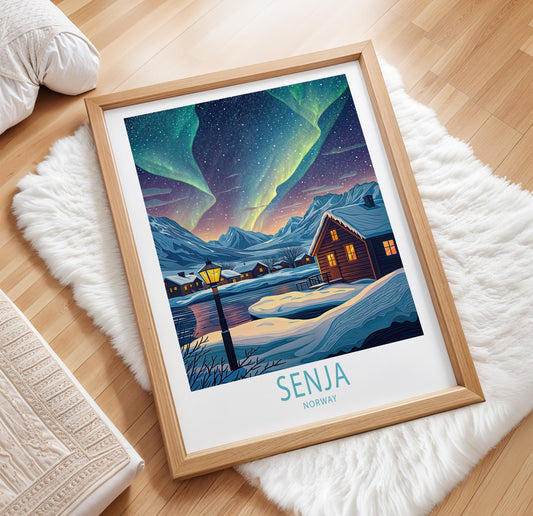 Senja Travel Poster – Northern Lights Wall Art Print